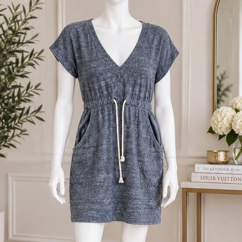 WHIT Whitney Pozgay Gray Knit Drawstring Dress Pockets Petite Small